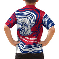 Montserrat Family Matching Puletasi and Hawaiian Shirt with Gecko Illustration Red Blue Wavy Line Design - Wonder Print Shop