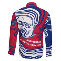Montserrat Family Matching Puletasi and Hawaiian Shirt with Gecko Illustration Red Blue Wavy Line Design - Wonder Print Shop
