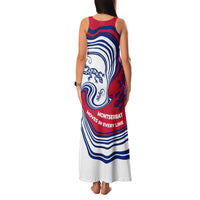 Montserrat Family Matching Tank Maxi Dress and Hawaiian Shirt with Gecko Illustration Red Blue Wavy Line Design - Wonder Print Shop