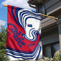 Montserrat Garden Flag with Gecko Illustration Red Blue Wavy Line Design - Wonder Print Shop