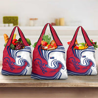 Montserrat Grocery Bag with Gecko Illustration Red Blue Wavy Line Design - Wonder Print Shop