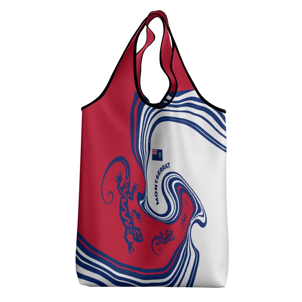Montserrat Grocery Bag with Gecko Illustration Red Blue Wavy Line Design - Wonder Print Shop