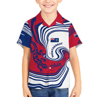 Montserrat Hawaiian Shirt with Gecko Illustration Red Blue Wavy Line Design - Wonder Print Shop