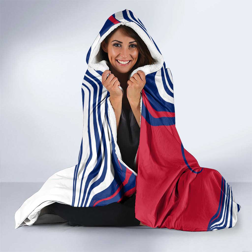 Montserrat Hooded Blanket with Gecko Illustration Red Blue Wavy Line Design - Wonder Print Shop