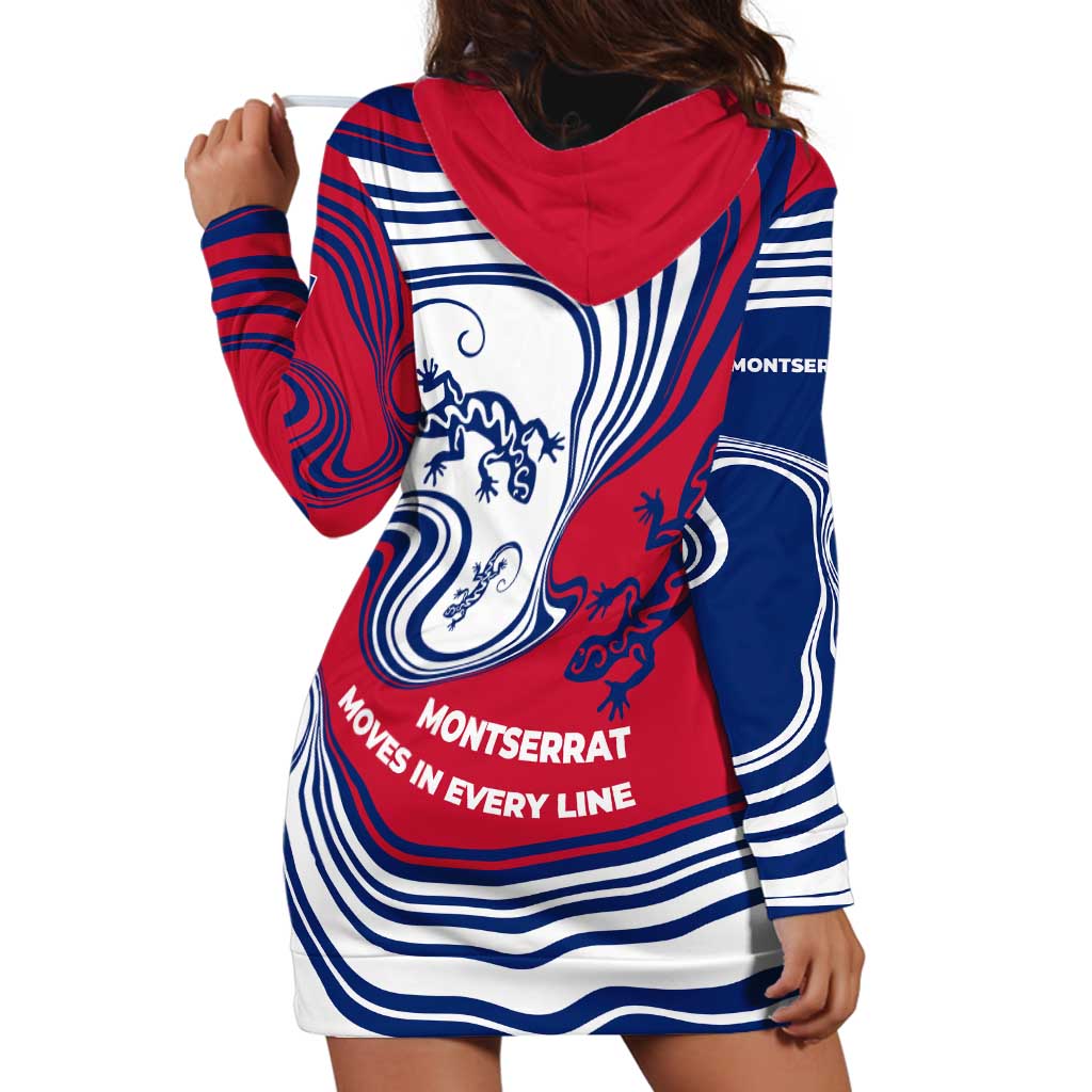 Montserrat Hoodie Dress with Gecko Illustration Red Blue Wavy Line Design - Wonder Print Shop