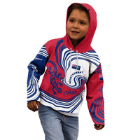 Montserrat Kid Hoodie with Gecko Illustration Red Blue Wavy Line Design - Wonder Print Shop