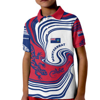 Montserrat Kid Polo Shirt with Gecko Illustration Red Blue Wavy Line Design - Wonder Print Shop
