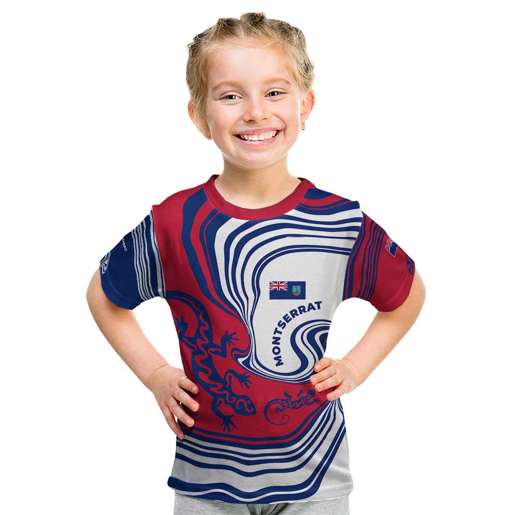 Montserrat Kid T Shirt with Gecko Illustration Red Blue Wavy Line Design - Wonder Print Shop