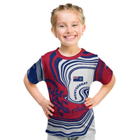 Montserrat Kid T Shirt with Gecko Illustration Red Blue Wavy Line Design - Wonder Print Shop