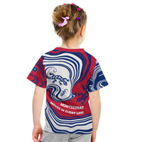 Montserrat Kid T Shirt with Gecko Illustration Red Blue Wavy Line Design - Wonder Print Shop