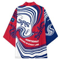 Montserrat Kimono with Gecko Illustration Red Blue Wavy Line Design - Wonder Print Shop