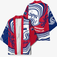 Montserrat Kimono with Gecko Illustration Red Blue Wavy Line Design - Wonder Print Shop