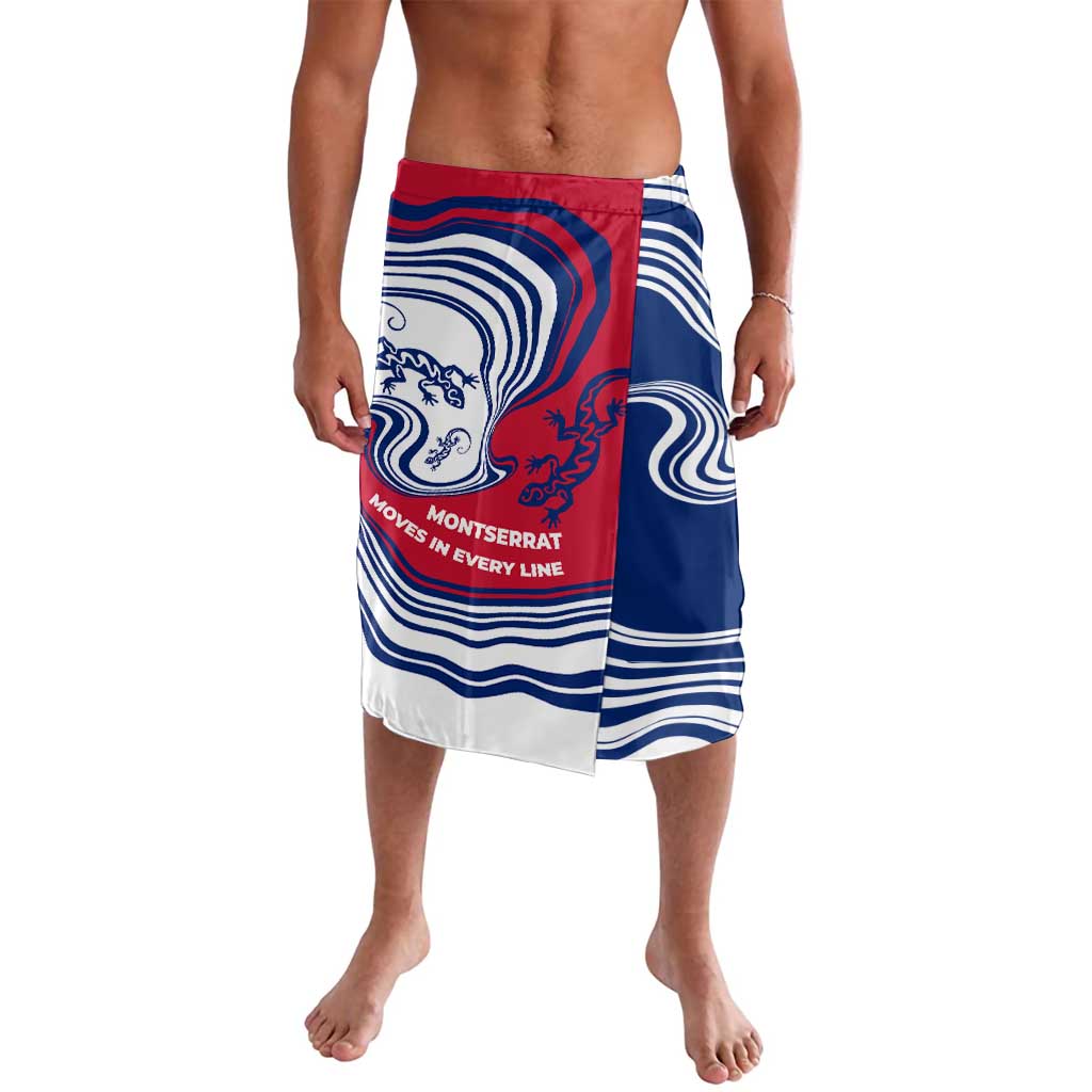 Montserrat Lavalava with Gecko Illustration Red Blue Wavy Line Design - Wonder Print Shop