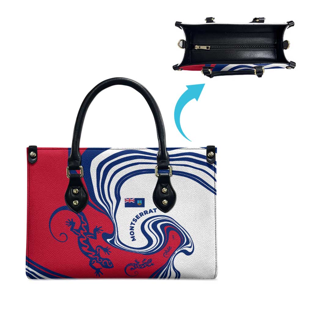 Montserrat Leather Bag with Gecko Illustration Red Blue Wavy Line Design - Wonder Print Shop