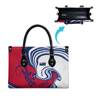 Montserrat Leather Bag with Gecko Illustration Red Blue Wavy Line Design - Wonder Print Shop