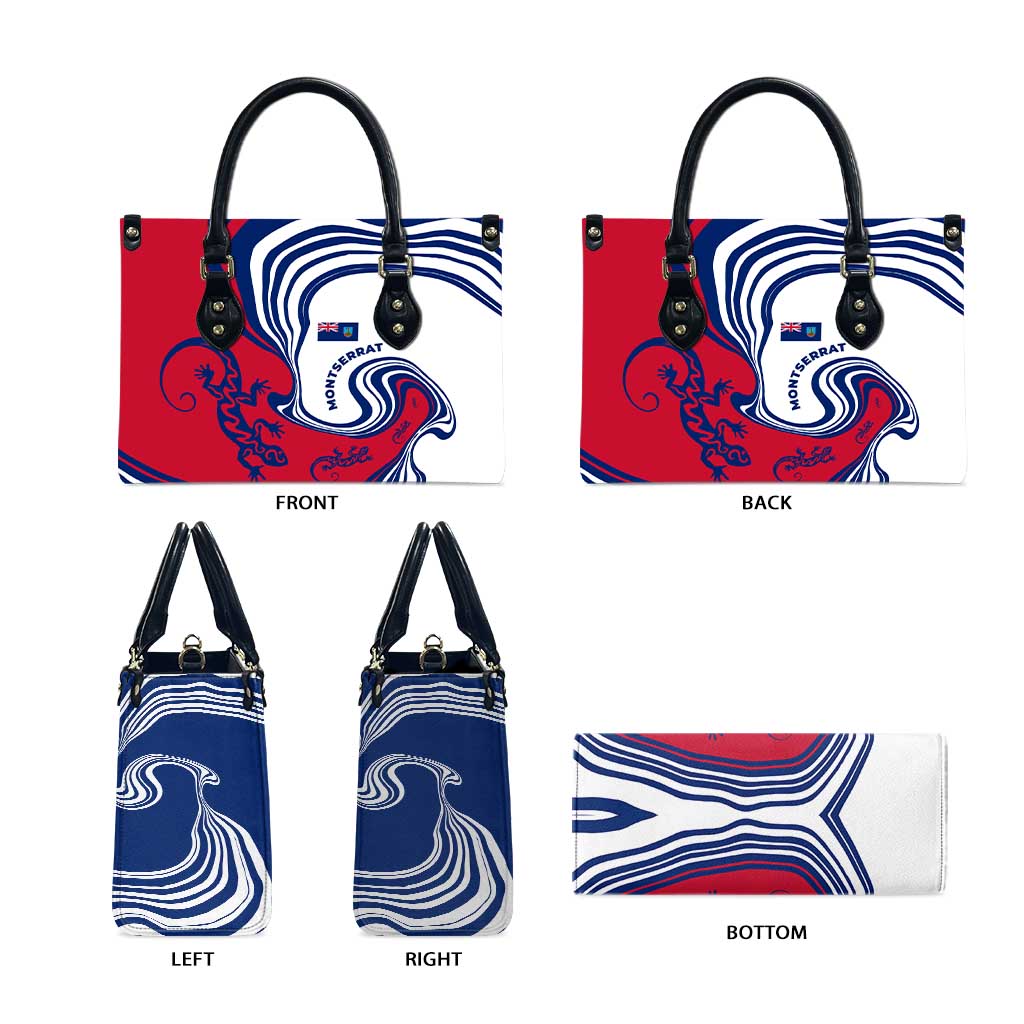 Montserrat Leather Bag with Gecko Illustration Red Blue Wavy Line Design - Wonder Print Shop