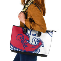 Montserrat Leather Tote Bag with Gecko Illustration Red Blue Wavy Line Design - Wonder Print Shop