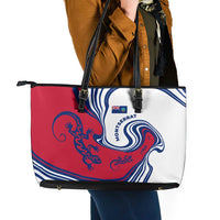 Montserrat Leather Tote Bag with Gecko Illustration Red Blue Wavy Line Design - Wonder Print Shop