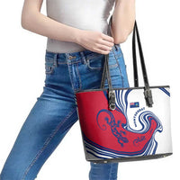 Montserrat Leather Tote Bag with Gecko Illustration Red Blue Wavy Line Design - Wonder Print Shop