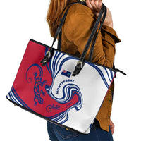 Montserrat Leather Tote Bag with Gecko Illustration Red Blue Wavy Line Design - Wonder Print Shop