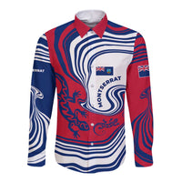 Montserrat Long Sleeve Button Shirt with Gecko Illustration Red Blue Wavy Line Design - Wonder Print Shop