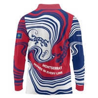Montserrat Long Sleeve Polo Shirt with Gecko Illustration Red Blue Wavy Line Design - Wonder Print Shop