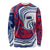 Montserrat Long Sleeve Shirt with Gecko Illustration Red Blue Wavy Line Design - Wonder Print Shop