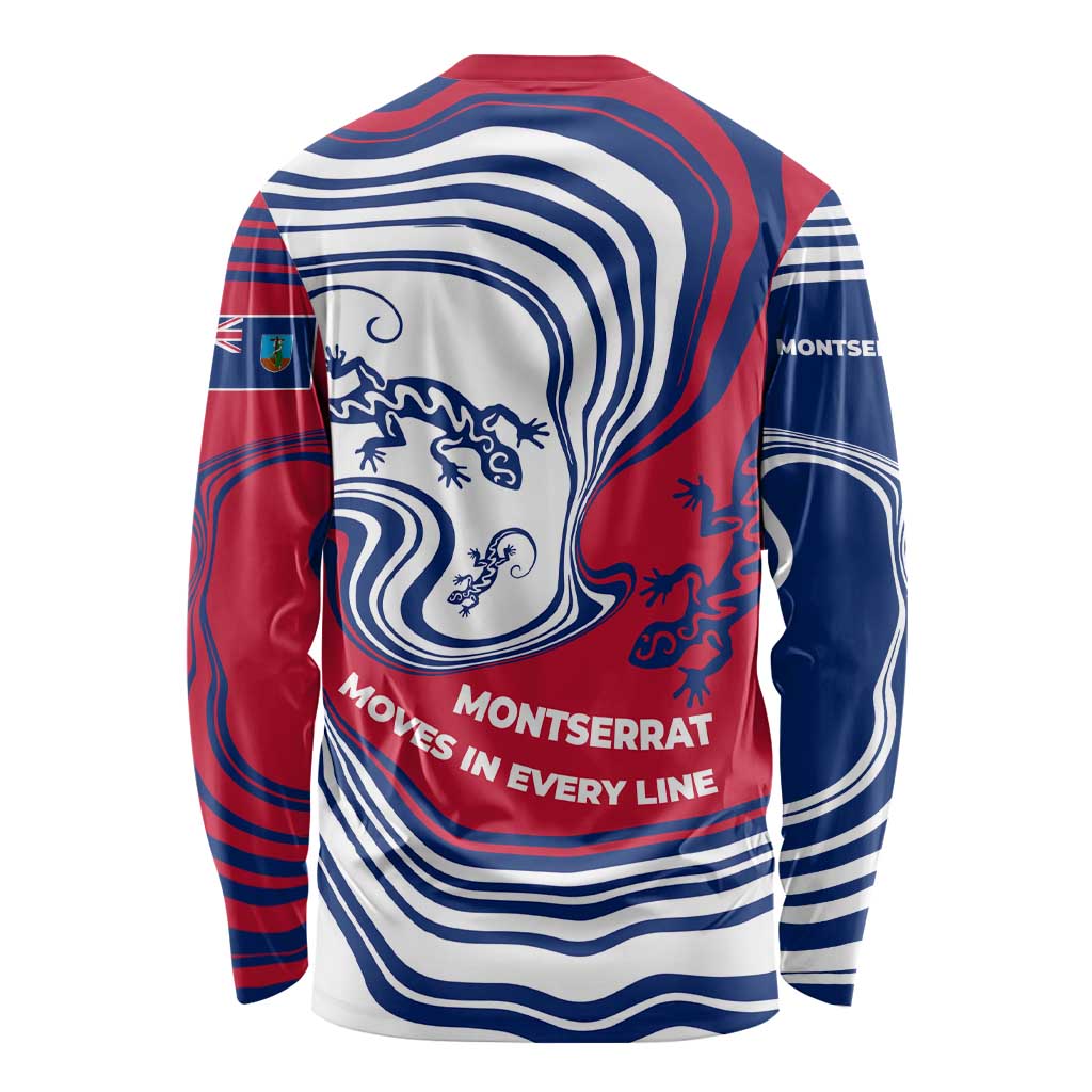 Montserrat Long Sleeve Shirt with Gecko Illustration Red Blue Wavy Line Design - Wonder Print Shop