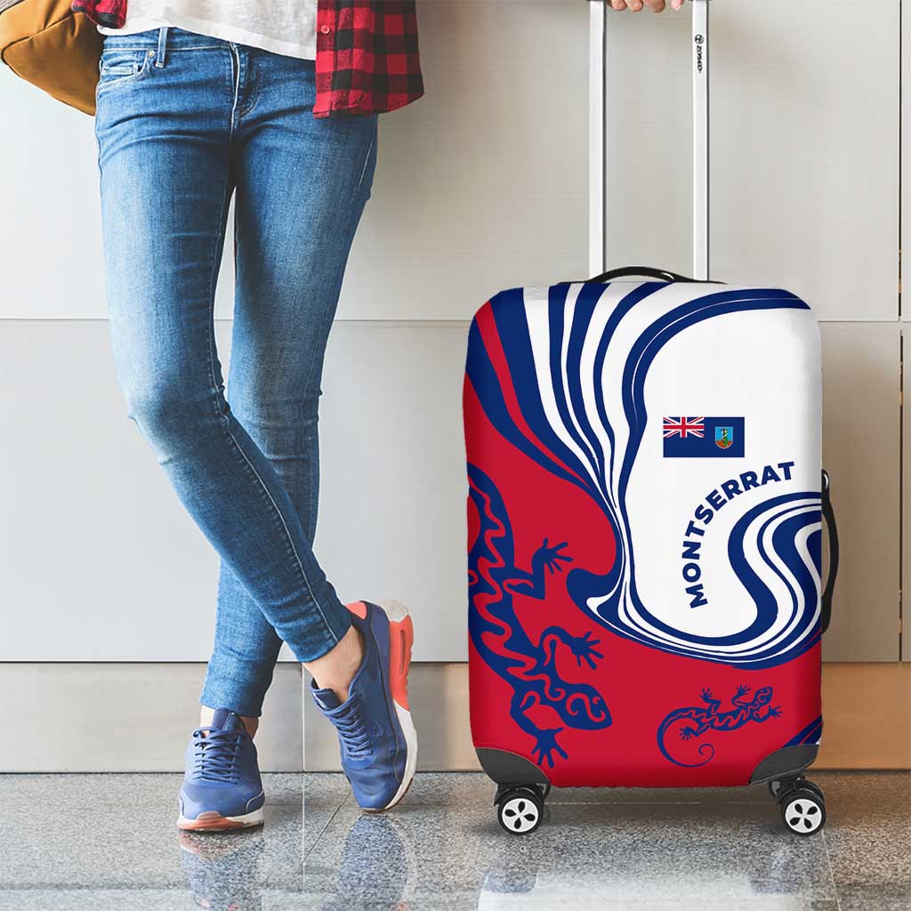 Montserrat Luggage Cover with Gecko Illustration Red Blue Wavy Line Design - Wonder Print Shop