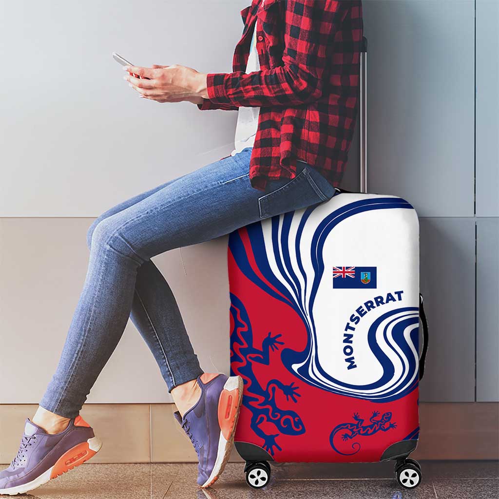 Montserrat Luggage Cover with Gecko Illustration Red Blue Wavy Line Design - Wonder Print Shop