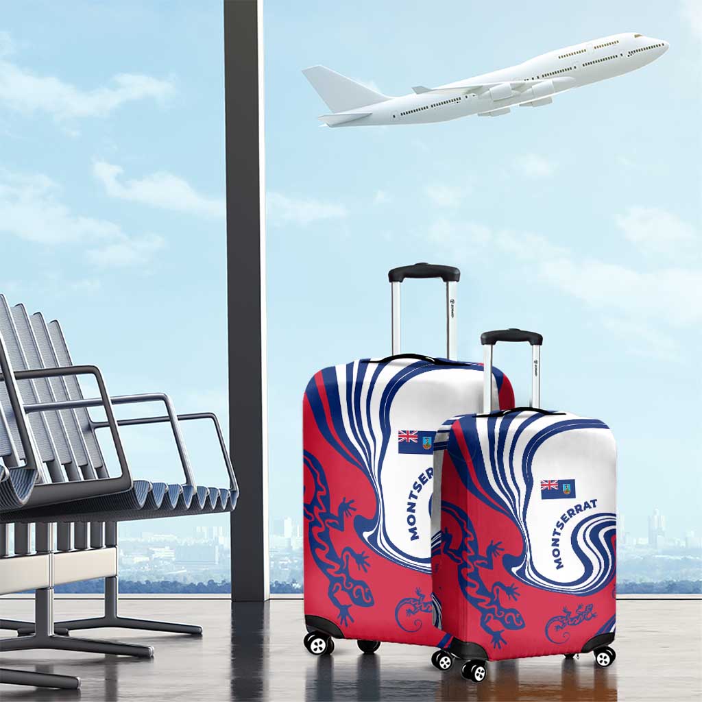 Montserrat Luggage Cover with Gecko Illustration Red Blue Wavy Line Design - Wonder Print Shop