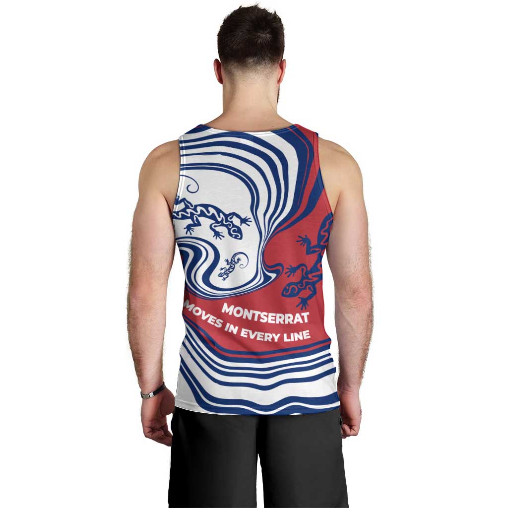 Montserrat Men Tank Top with Gecko Illustration Red Blue Wavy Line Design - Wonder Print Shop