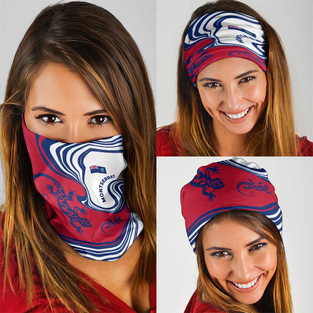 Montserrat Neck Gaiter with Gecko Illustration Red Blue Wavy Line Design TS04