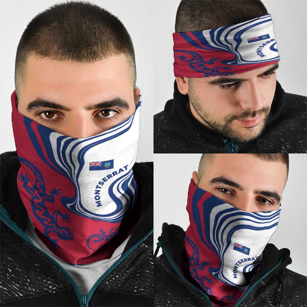 Montserrat Neck Gaiter with Gecko Illustration Red Blue Wavy Line Design TS04