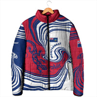 Montserrat Padded Jacket with Gecko Illustration Red Blue Wavy Line Design - Wonder Print Shop