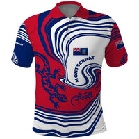 Montserrat Polo Shirt with Gecko Illustration Red Blue Wavy Line Design - Wonder Print Shop