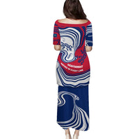 Montserrat Puletasi with Gecko Illustration Red Blue Wavy Line Design - Wonder Print Shop