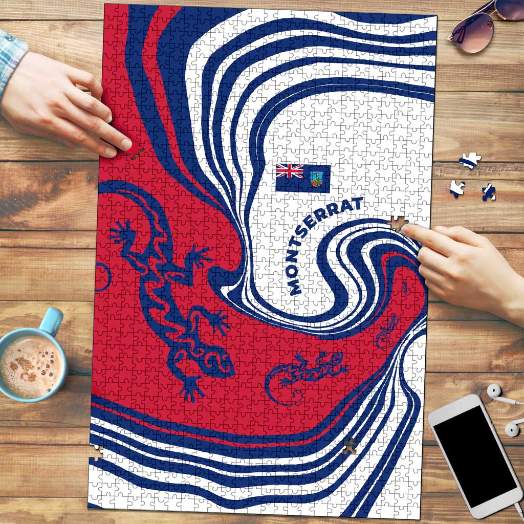 Montserrat Puzzle with Gecko Illustration Red Blue Wavy Line Design - Wonder Print Shop