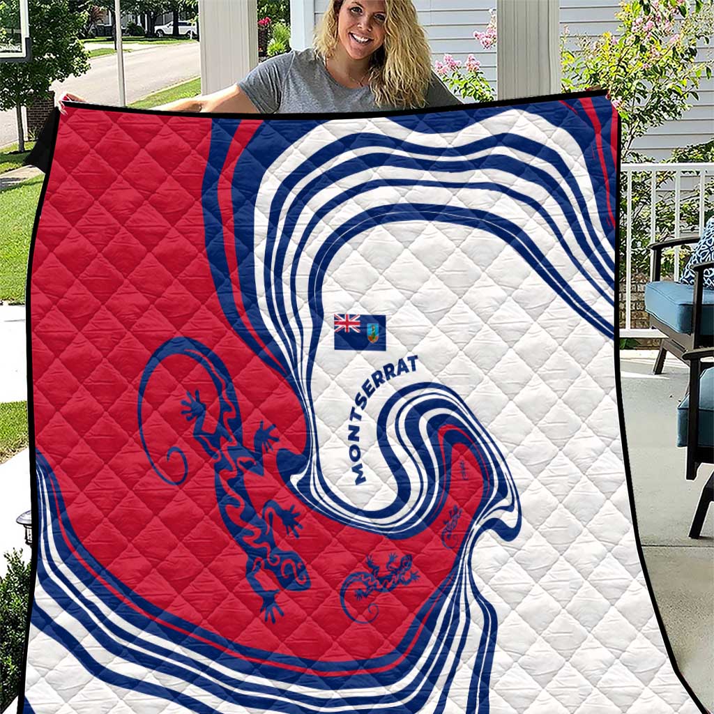 Montserrat Quilt with Gecko Illustration Red Blue Wavy Line Design - Wonder Print Shop