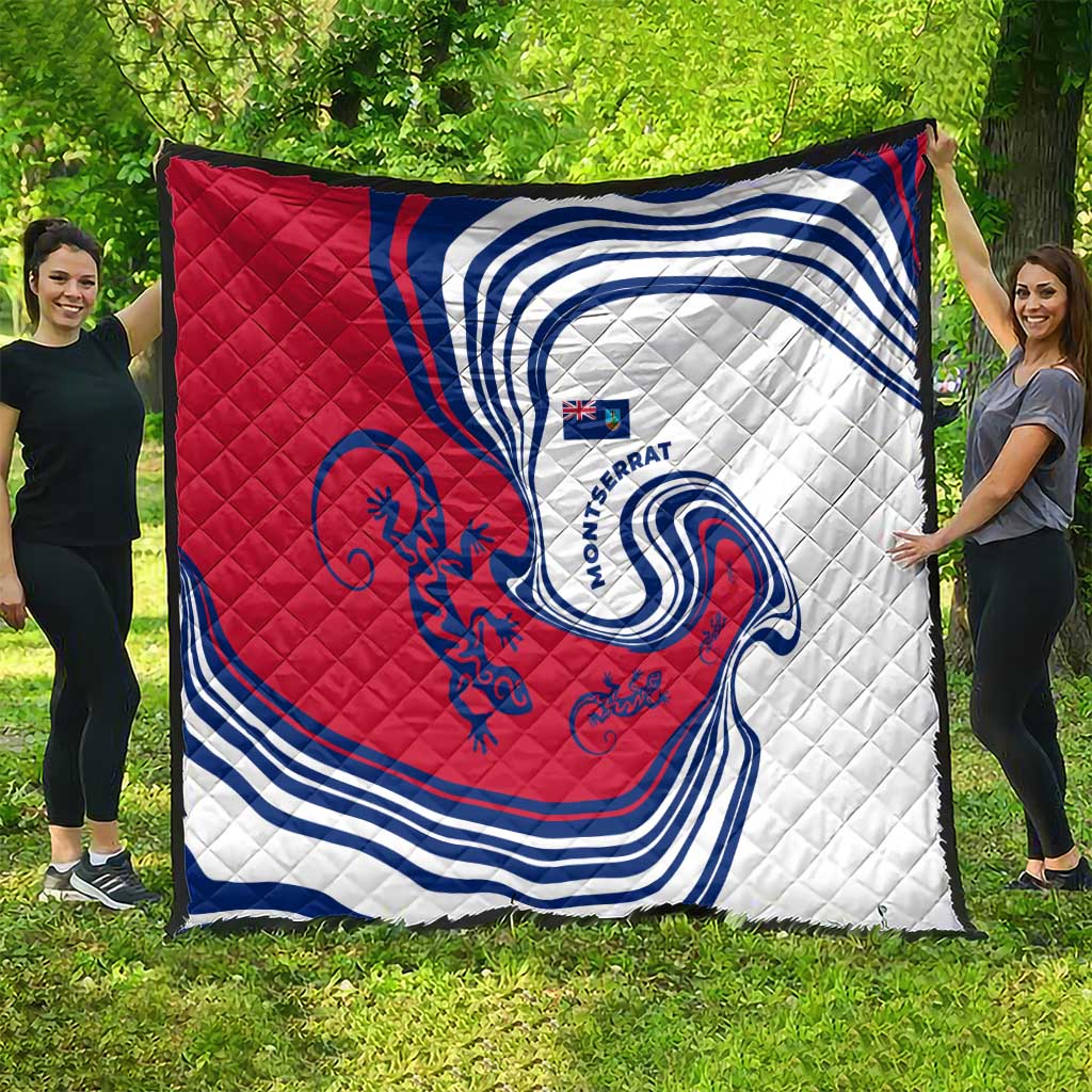 Montserrat Quilt with Gecko Illustration Red Blue Wavy Line Design - Wonder Print Shop