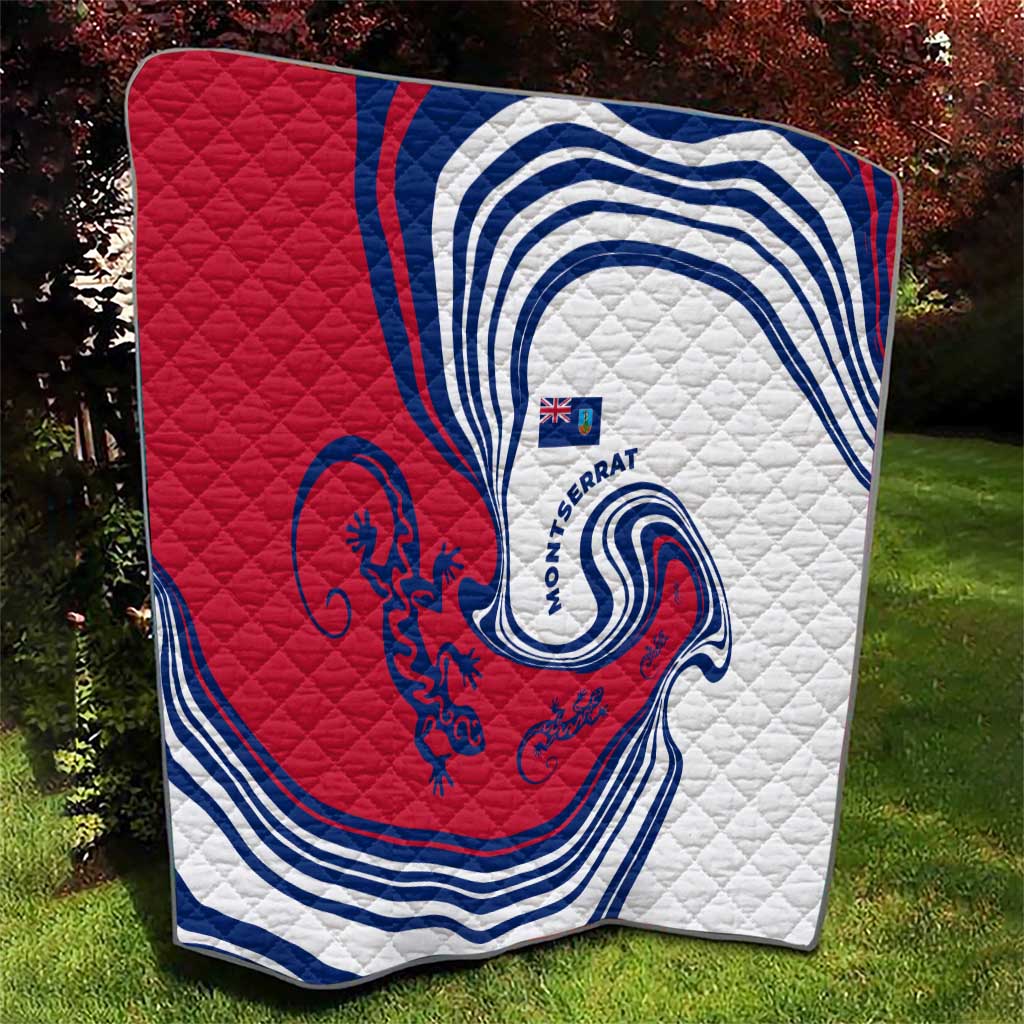 Montserrat Quilt with Gecko Illustration Red Blue Wavy Line Design - Wonder Print Shop