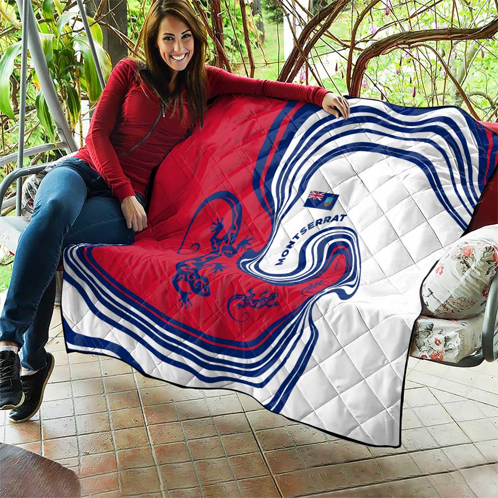 Montserrat Quilt with Gecko Illustration Red Blue Wavy Line Design - Wonder Print Shop