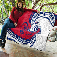 Montserrat Quilt with Gecko Illustration Red Blue Wavy Line Design - Wonder Print Shop