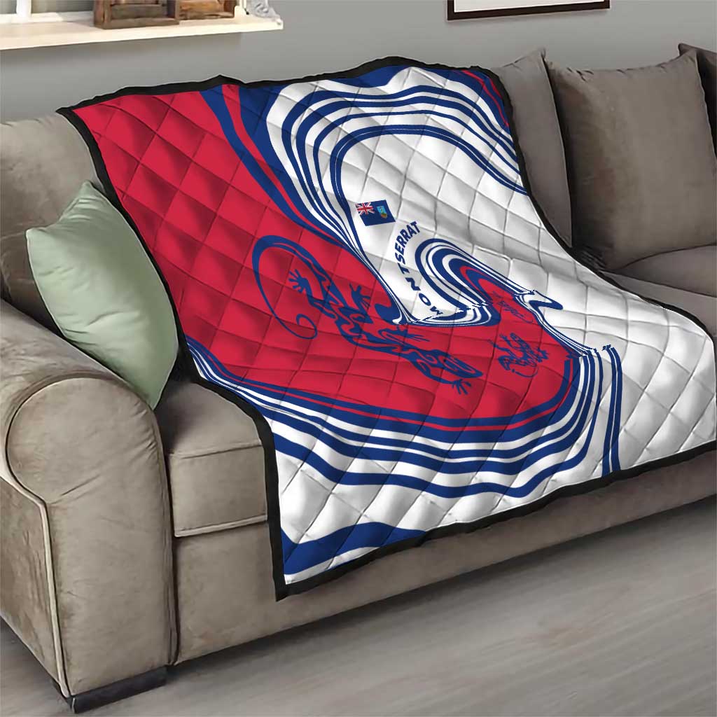 Montserrat Quilt with Gecko Illustration Red Blue Wavy Line Design - Wonder Print Shop