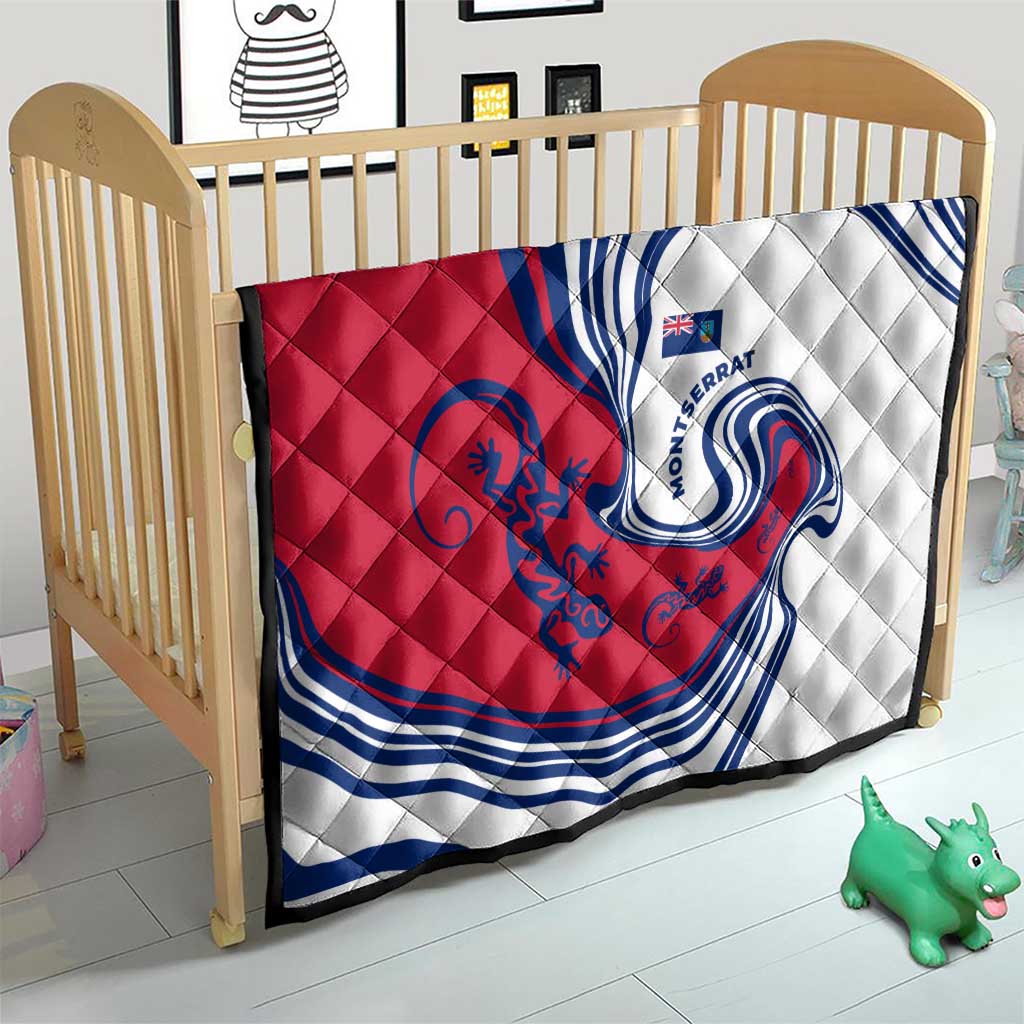 Montserrat Quilt with Gecko Illustration Red Blue Wavy Line Design - Wonder Print Shop