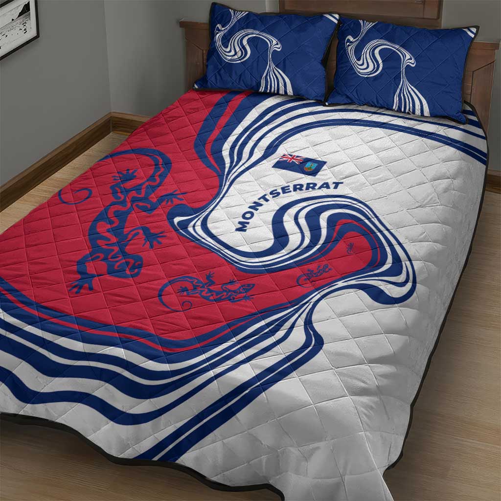 Montserrat Quilt Bed Set with Gecko Illustration Red Blue Wavy Line Design - Wonder Print Shop