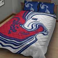 Montserrat Quilt Bed Set with Gecko Illustration Red Blue Wavy Line Design - Wonder Print Shop