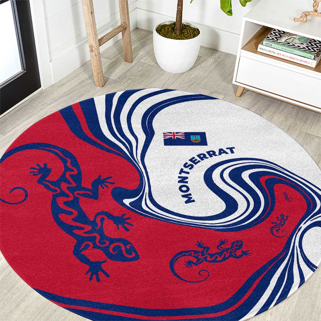 Montserrat Round Carpet with Gecko Illustration Red Blue Wavy Line Design - Wonder Print Shop