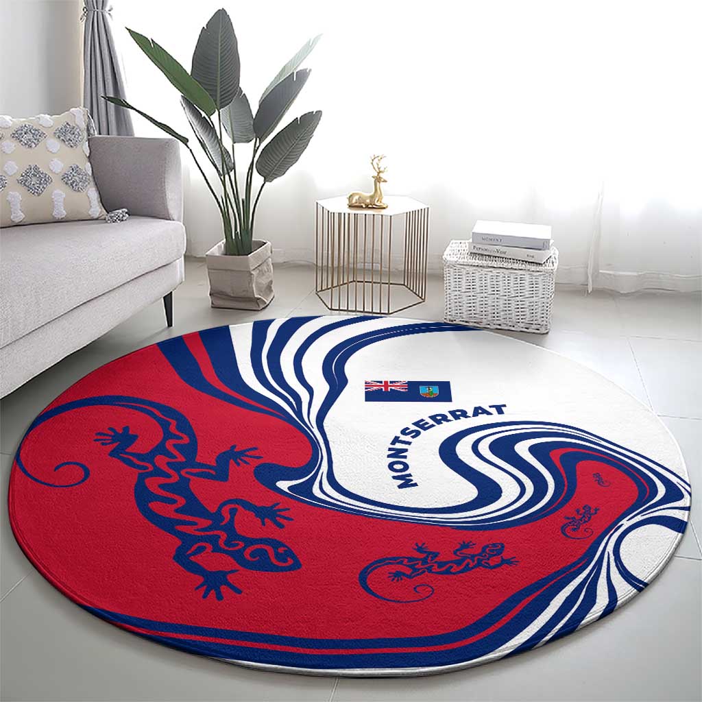 Montserrat Round Carpet with Gecko Illustration Red Blue Wavy Line Design - Wonder Print Shop