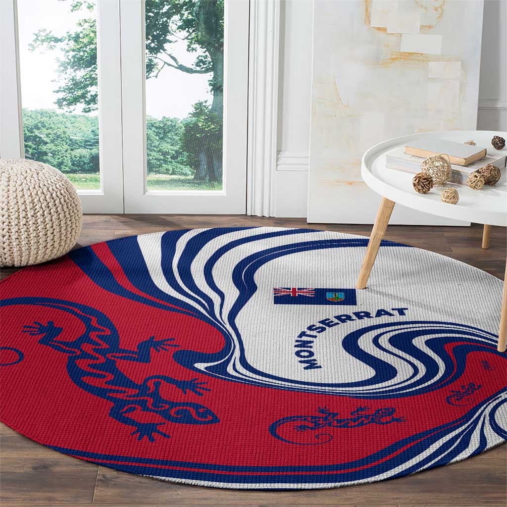 Montserrat Round Carpet with Gecko Illustration Red Blue Wavy Line Design - Wonder Print Shop